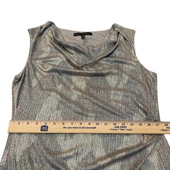 White House Black Market Metallic Party Dress Size 14 Cowl Neck Ruched Holiday - Picture 8 of 11